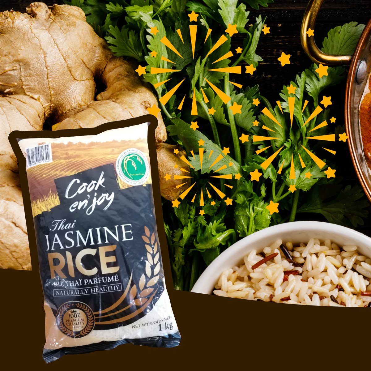 The grand finale... our Cook En'joy Thai Jasmine Rice. 
The softest, tastiest rice you'll ever try. Grab yours online now from only £2.99 per kilo! 
-
ow.ly/ULQ250GHboW

#jasminerice #asiansupermarket #thairice #thaifood