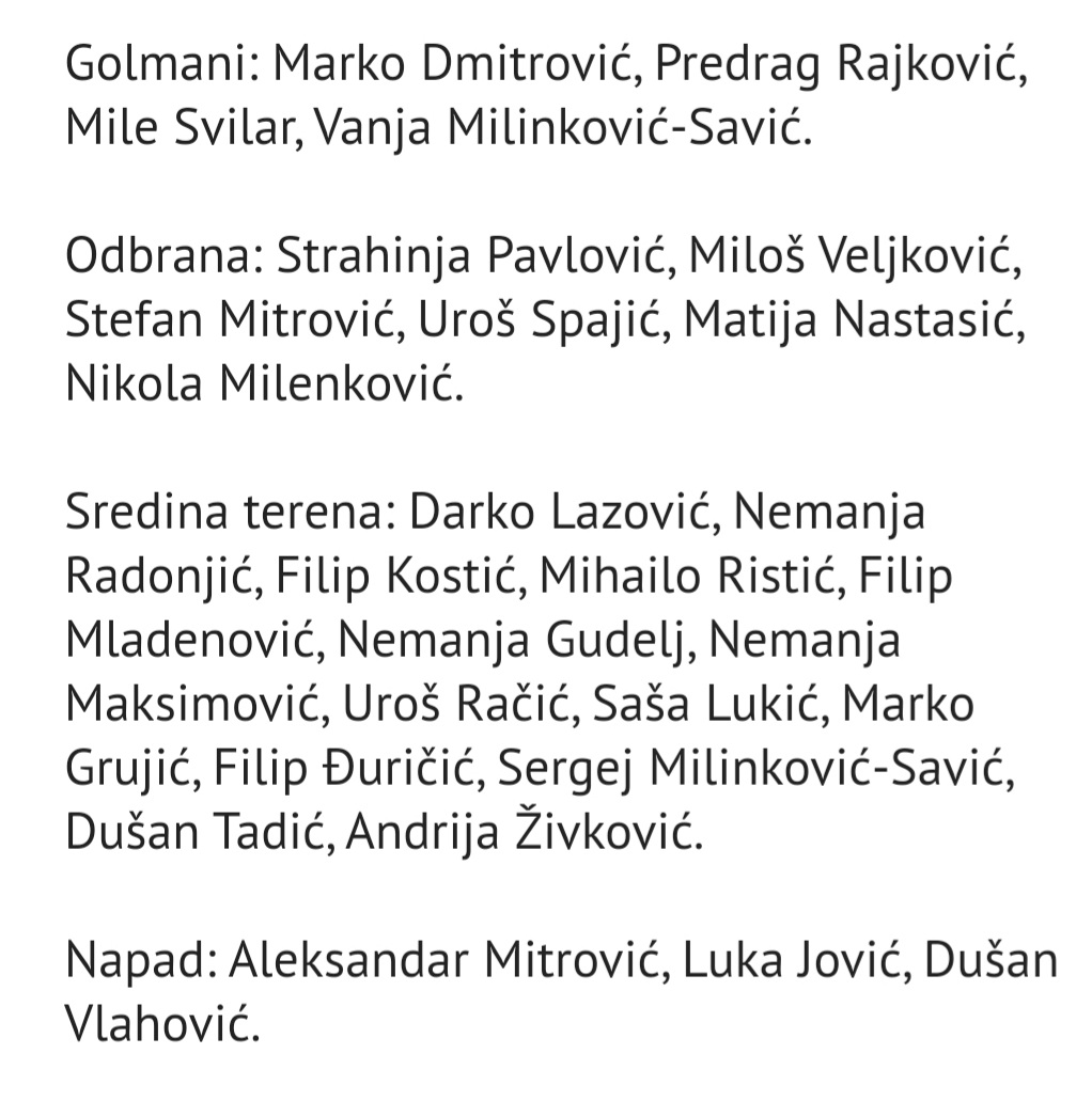 Serbian Football X પર: Serbia squad named for friendlies vs