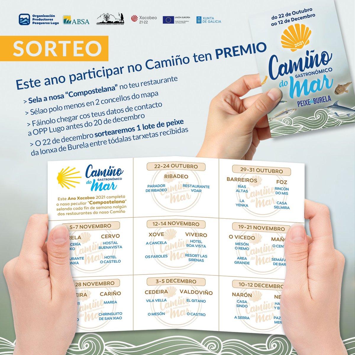 oppburela's tweet photo. Ah! y recuerda sellar nuestra "Compostelana" en más de uno de los concellos... este año puedes tener premio!
#EuComoPeixe #PeixedeBurela #YoComoPescado #OPPLugo #ABSA #Burela #Galicia #MerluzadeBurela #MerluzadelPincho #CaminoDeSantiago #CamiñodoMar #CaminodelMar #AmariñaLucense https://t.co/WXfgP4mh8Q