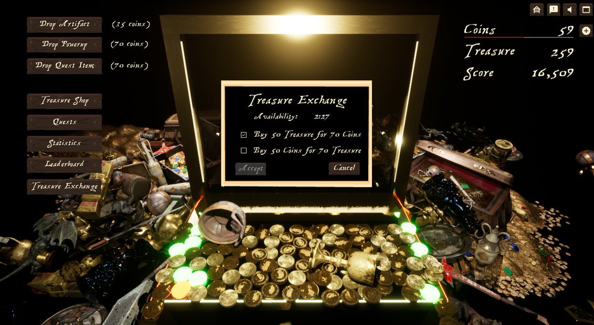 CoinTreasures's tweet photo. We just released a new Update to Coin Treasures! Unlock the Treasure Exchange and improve it's working through now even more awesome Unlocks!

#cointreasures #coinpusher #indiedev #indiegames #indiegame #IndieGameDev #gamedev #UnrealEngine #gamedesign #PCGames #gaming https://t.co/p6q0sGaMea