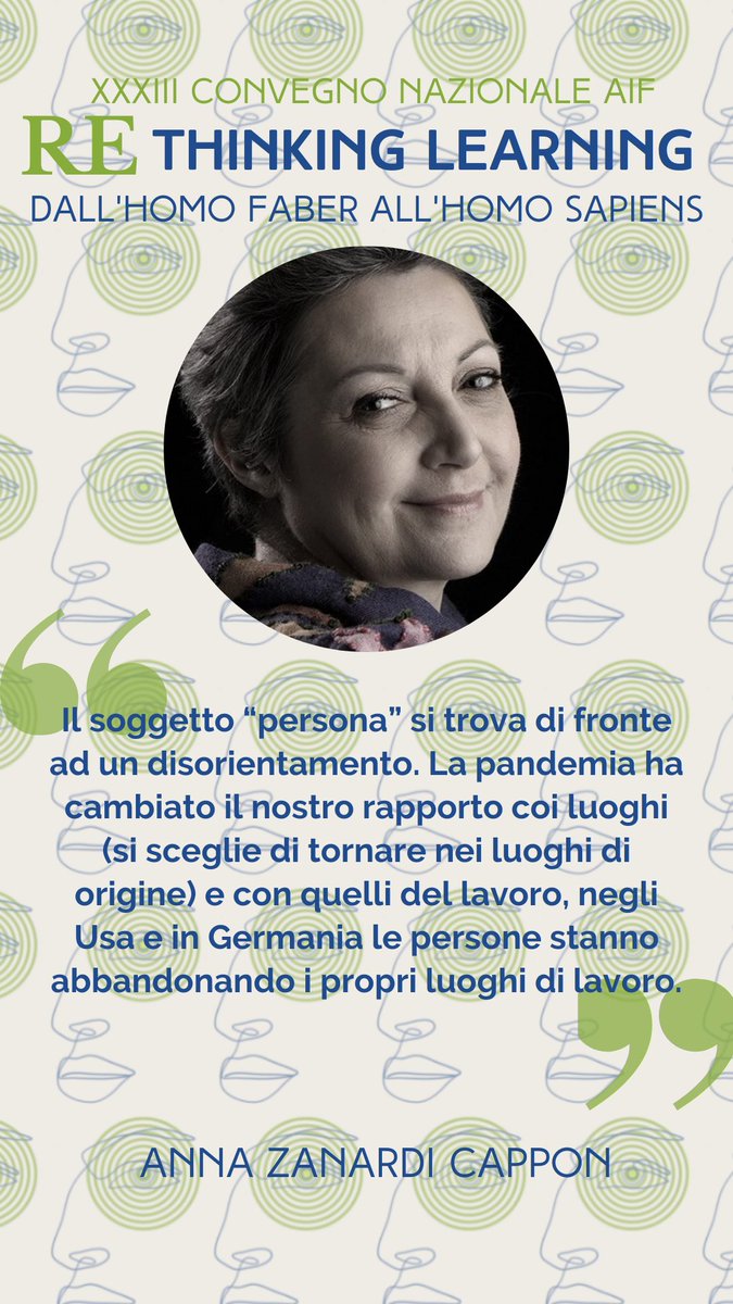 AIF_Ass_It_Form's tweet photo. #ConvegnoAif2021 #rethinkinglearning  
Testimonianza toccante e molto profonda quella di #AnnaZanardiCappon su apprendimento, complessità e #sostenibilità https://t.co/5jnCNZtNTV
