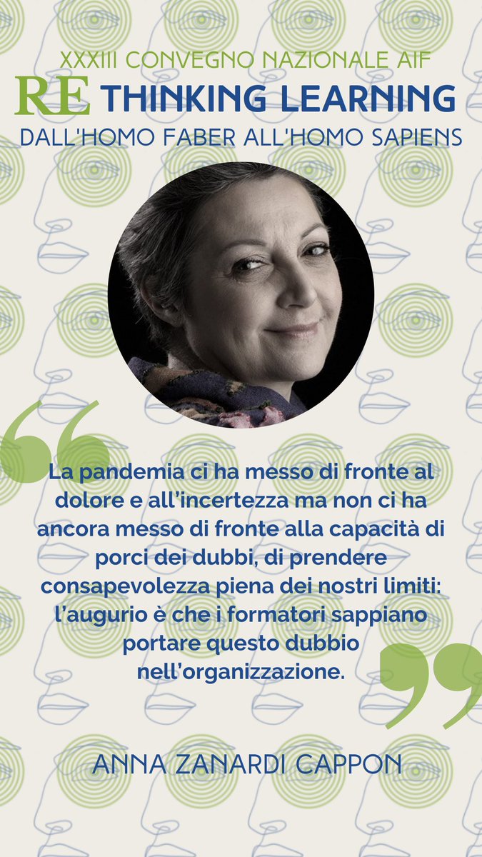 AIF_Ass_It_Form's tweet photo. #ConvegnoAif2021 #rethinkinglearning  
#AnnaZanardiCappon sul ruolo della #formazione ai tempi della #pandemia https://t.co/4EVRahc0J2