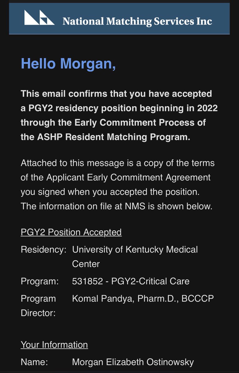 I wish I could go back and tell P1 Morgan who almost dropped out of pharmacy school and gave up on her dream that everything was going work out in the end. Extremely excited and grateful to announce that I will be staying at UK for another year to train in critical care!