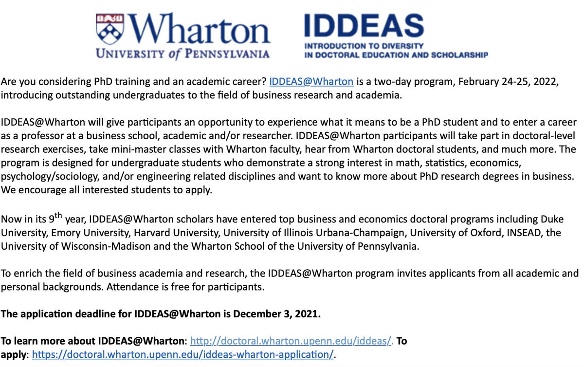 If you have students thinking about applying for a PhD program but would like to learn more about what it is like in a PhD program, ask them to apply to IDDEAS: