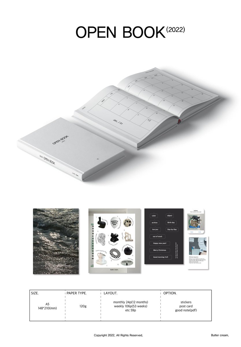 butter_cream_'s tweet photo. Rt) 2분께 다이어리를 드립니다💭

2022 OPEN BOOK DIARY

주문기간 | 11. 6. - 14.
구매링크 | https://t.co/ySAziPkfSm
배송기간 | 12월 초 배송 예상

내지 | 모조 120(총 200p)
사이즈 | A5

자세한 사진은 블로그에서 확인 부탁드립니다❕🤍

https://t.co/WtMnMEiCnF https://t.co/TAWMtzYoC1