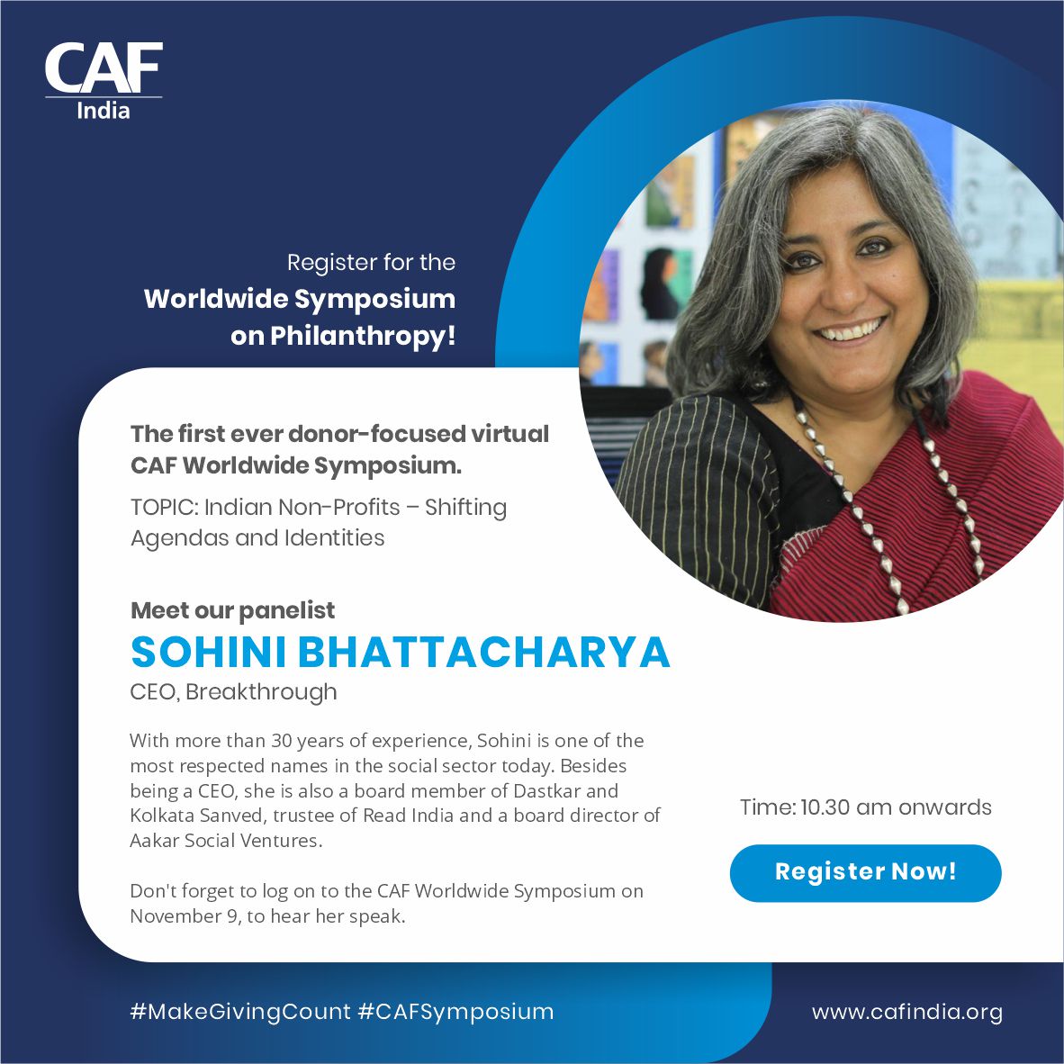 OneStage_tweets's tweet photo. How can we create a better environment for non-profits to function well? Register now for the CAF Worldwide Symposium on Philanthropy to find out:
https://t.co/p6kkLw3ED3
India Sessions: Nov 9, 10:30 am onwards
#MakeGivingCount #webinar @SohiniBee @INBreakthrough https://t.co/ewZalqXQBi