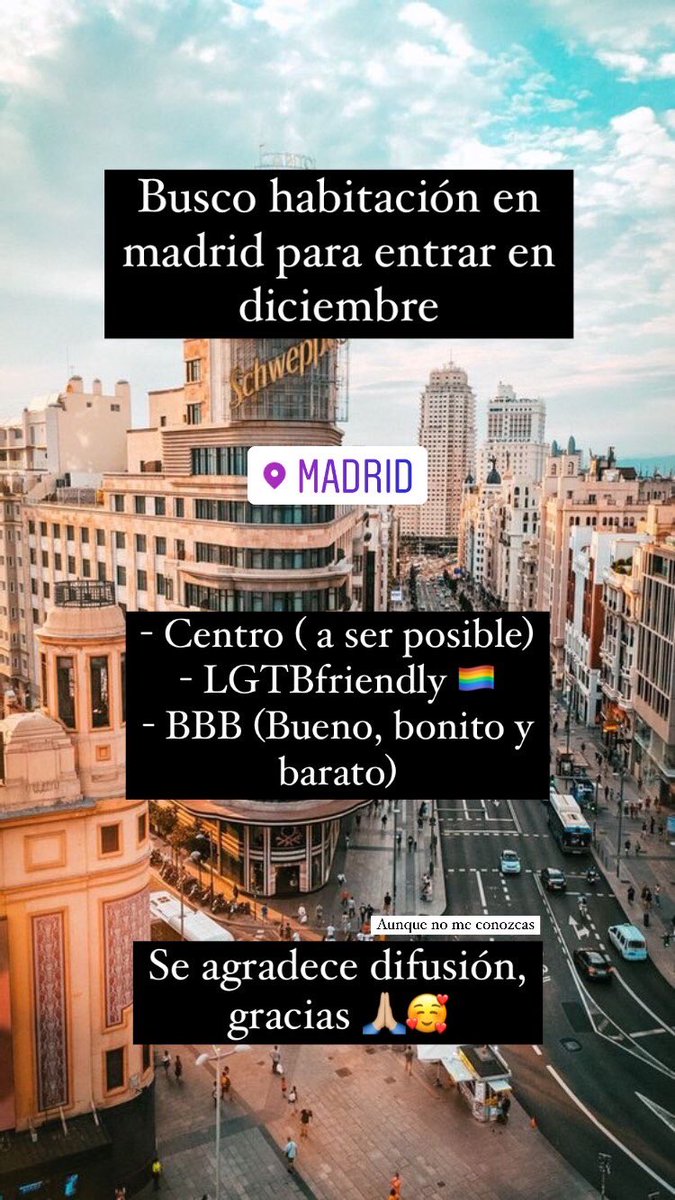 antoniobrrocal's tweet photo. Buenas, estoy buscando habitación en madrid para entrar en diciembre. 
Soy un chico muy extrovertido con buena convivencia.

A poder ser:
-céntrico
-LGTBfriendly

Me ayudáis con un rt? Gracias 🖤🥰 https://t.co/ZKPgsfAeO5