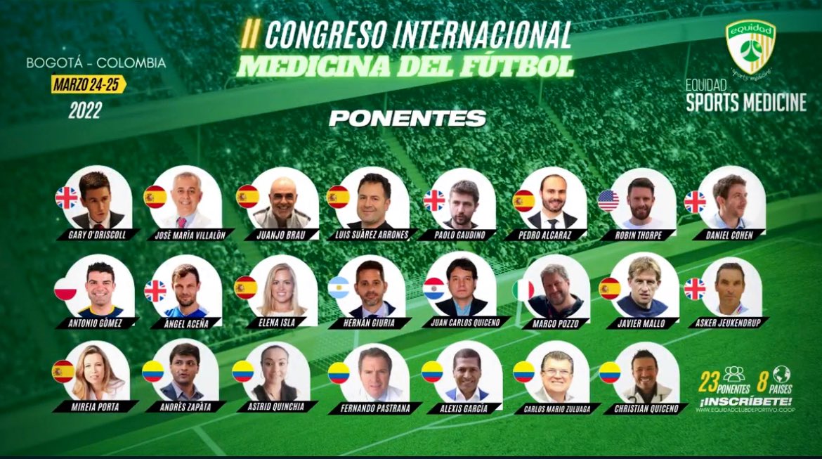 acea_ngel's tweet photo. Un placer estar presente junto a grandes compañeros en el 2do Congreso Internacional Medicina del Fútbol !!De la Evidencia Científica al Mundo Real!! 
🗓 Marzo 24-25/2022
📍Bogotá, Colombia🇨🇴 
Sede Deportiva @Equidadfutbol https://t.co/XFHDUIVJRC