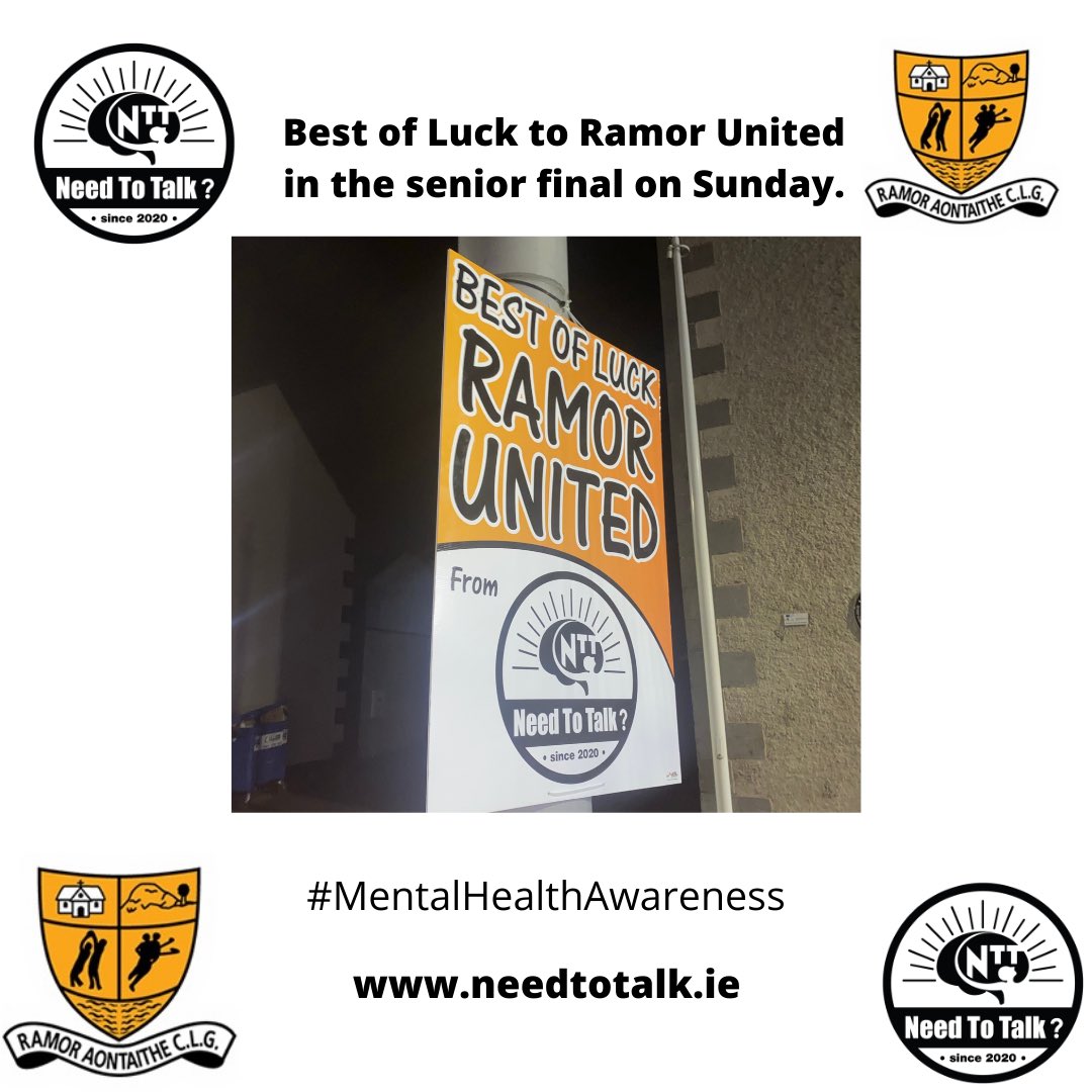 NeedToTalkIE's tweet photo. Best wishes to @RamorUnited seniors who play in the county final on Sunday. #ramorabu #ntt #cavangaa #MentalHealthAwareness https://t.co/0HlrjueK19
