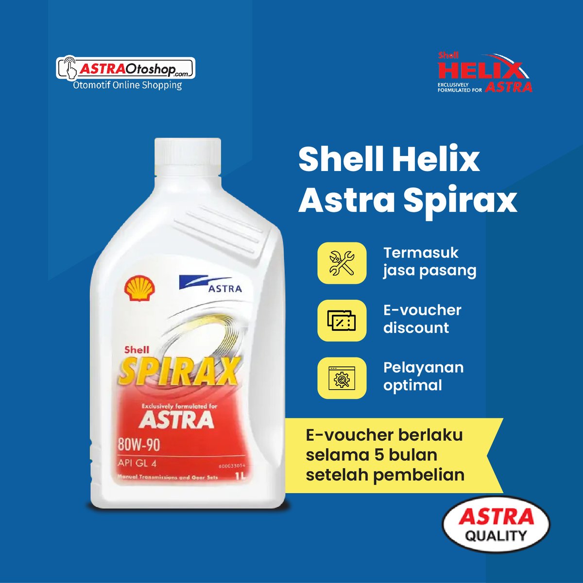 astraotoshopcom's tweet image. Yuk segera ganti oli mobil manual kamu dengan Shell Helix Astra Spirax di Shop n Drive.

Jangan lupa juga beli vouchernya di Astra Otoshop ya! Karena kamu bakal dapet 11 poin pemeriksaan gratis khusus pembelian voucher di astraotoshop.com

#Astraotoshopaja
#oliShell