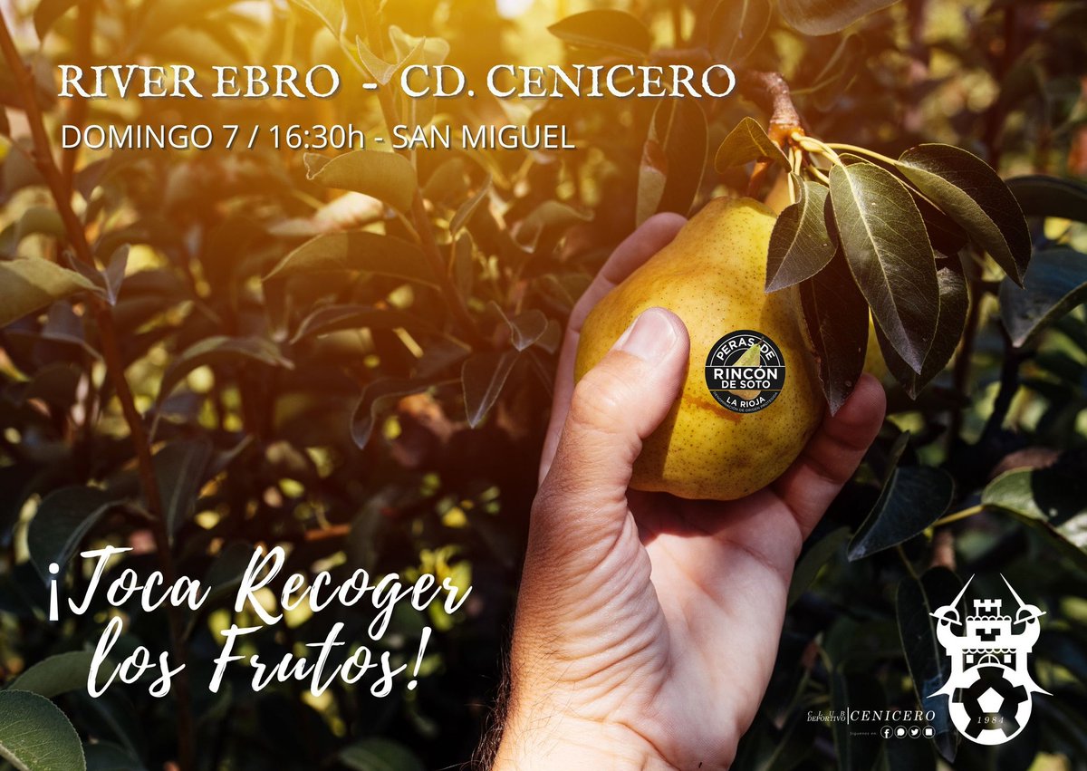 🍐 Ya toca recoger los frutos!!! 

<a href="/aupariver/">RIVER EBRO</a> 🆚️ <a href="/cdcenicero/">C.D. Cenicero</a> 

#rincondesoto #cenicero 
#SentimientoVinatero❤