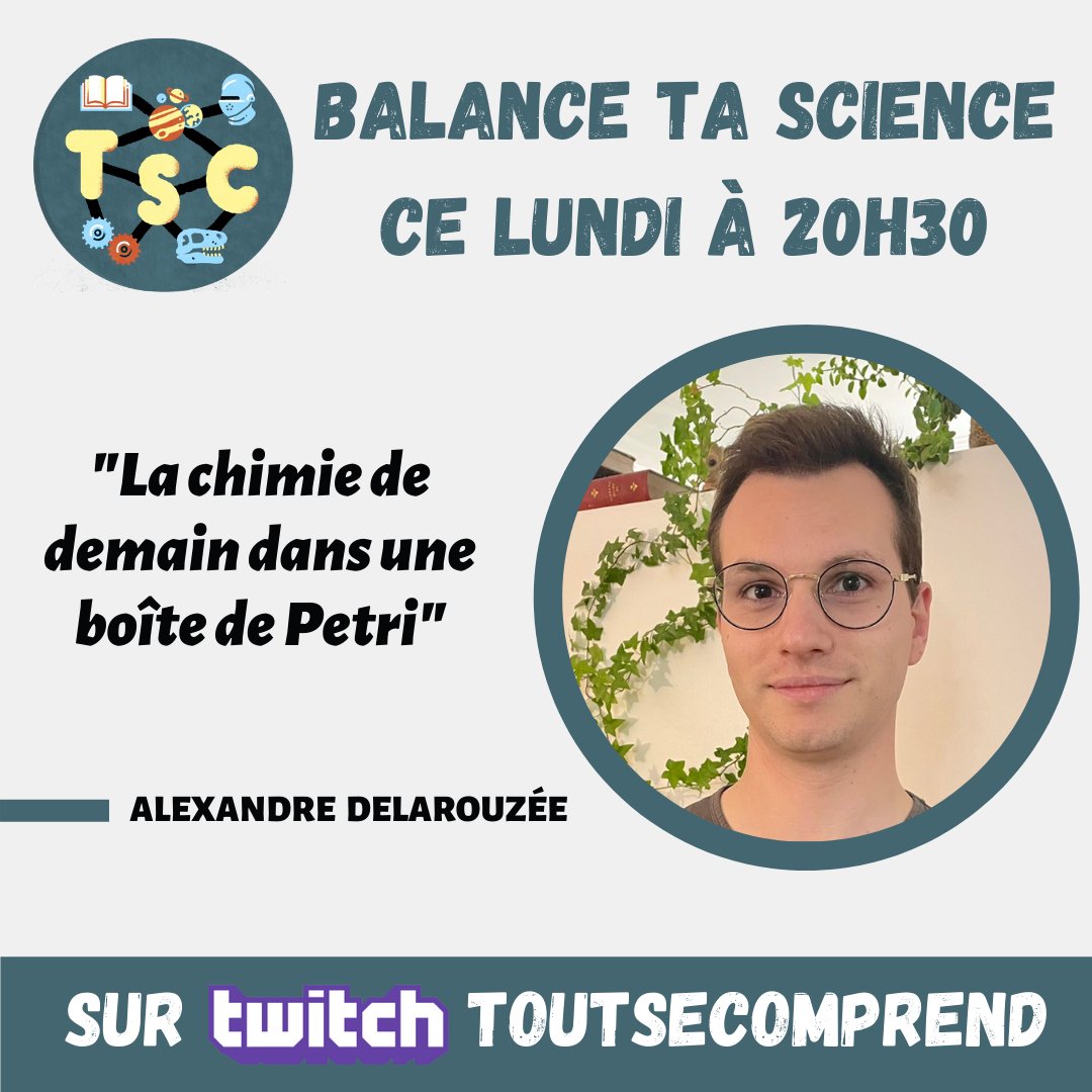robin_isnard's tweet photo. ⚖️ Balance ta chimie ce lundi à 20h30 !

▶️ https://t.co/gbT6ySrB5h

@Alex_Dlrz nous montrera comment le vivant peut nous aider à tacler des problématiques environnementales : quand des bactéries jouent aux chimistes #ChimieVerte #ToutSeComprend #vulgarisation #scientifique https://t.co/7YfkcWTnPK