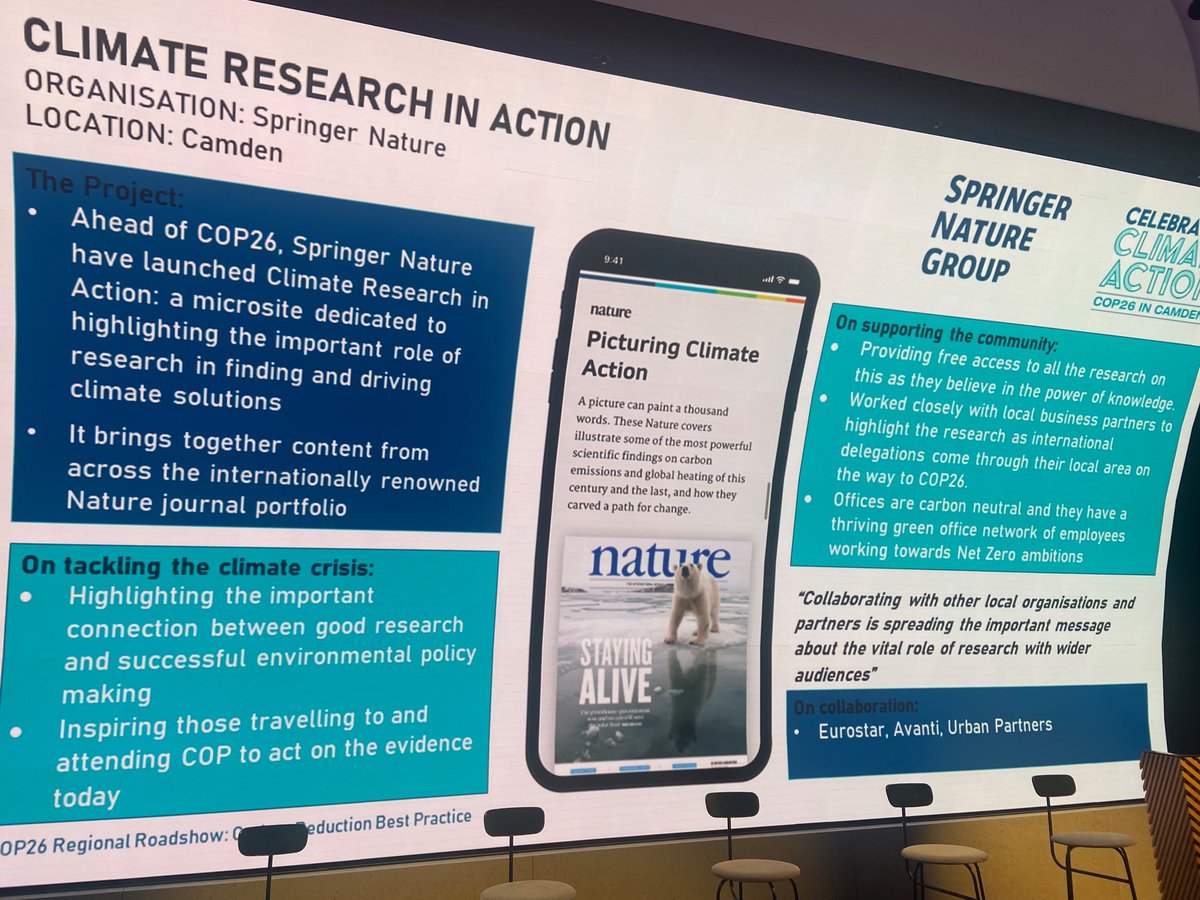 SpringerNature's tweet photo. Delighted our Climate Research in Action campaign was featured in @CamdenCouncil and @camdenclimate Digital Showcase at their #COP26 regional event, highlighting climate collaboration across the borough in celebration of @COP26 #ClimateResearchInAction https://t.co/Eu6ztQfQRZ