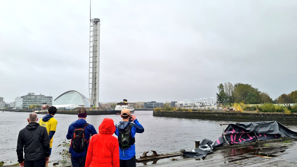 55n's tweet photo. Weirdly fun, wet and manky #COPruns this morning along projected tideline for the Clyde in 2100. Visited @StillMovingCIC installation opposite #COP26 too. Thanks to a lovely group who turned out.

Next one should be drier, 7am Monday morning see: https://t.co/OAnRdggpGB https://t.co/Dx6t3tpKao