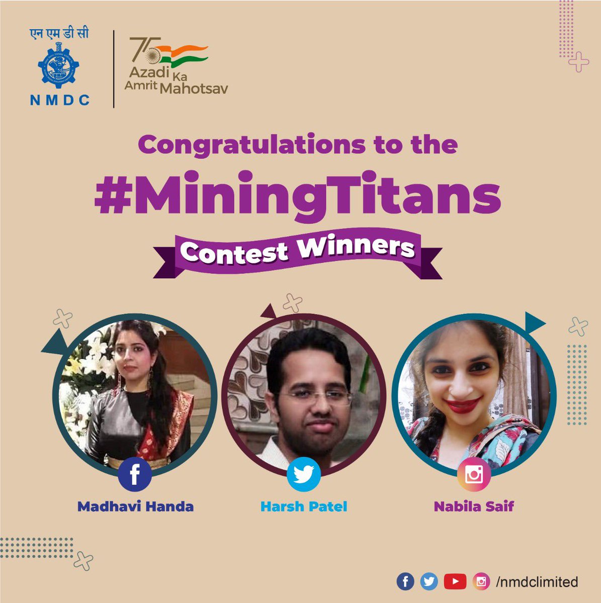 nmdclimited's tweet photo. Congratulations to all the winners of the #MiningTitans contest. Grateful to all the participants for taking interest in the contest. Keep following NMDC for more such contests coming next week.

#IspatiIrada #HarEkKaamDeshKeNaam #contest #ContestAlert #contestalertindia https://t.co/Rtge3vIkW8