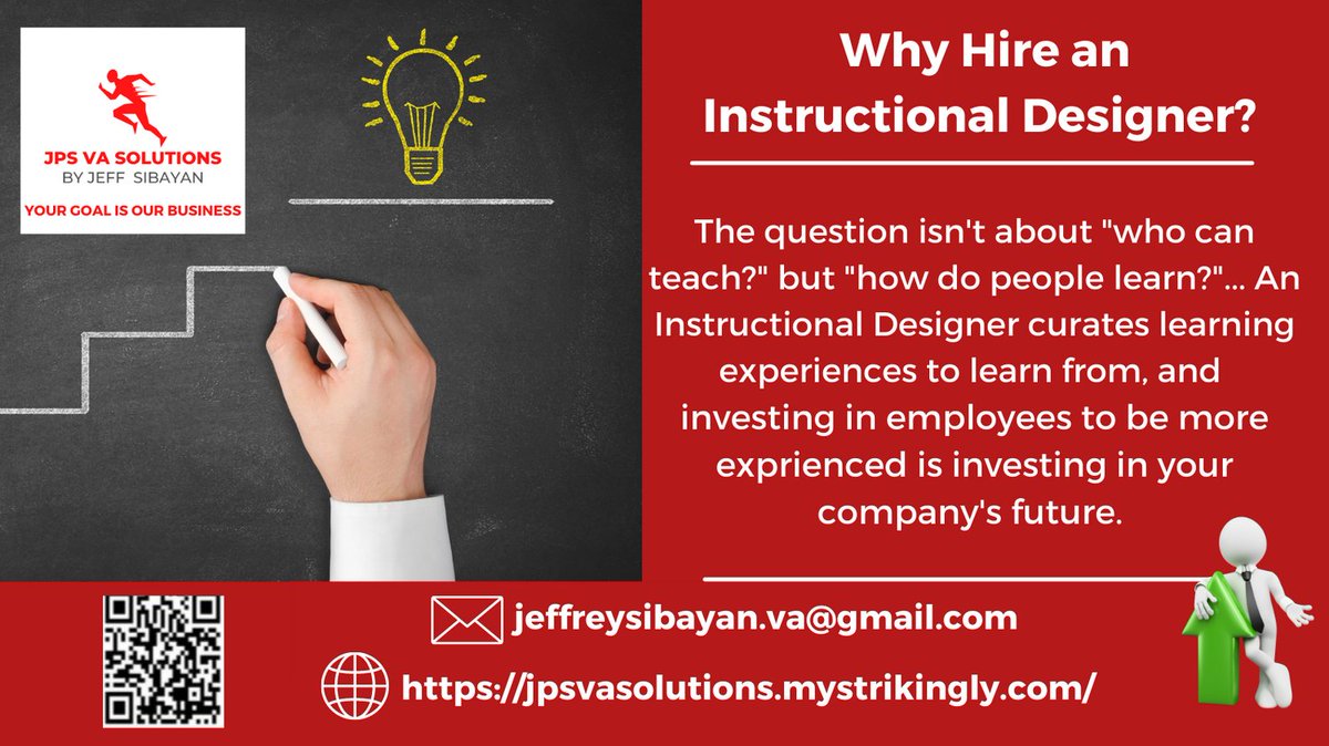 jps_solutions's tweet photo. 😃Improve employee retention and productivity. Hire an Instructional Designer to create great learning experiences and relevant online learning materials.👍 
#generalvirtualassistant #virtualofficeassistant #virtualbusinessassistant #hirevirtualassistant #virtualassistantcompany https://t.co/ePjg0DjF6g