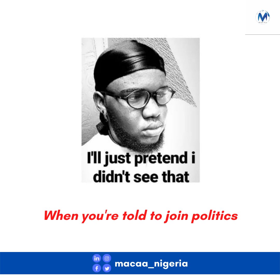 macaanigeria's tweet photo. We know you're seeing this... Don't pretend like you aren't. Be an active citizen today!!!
#civilsociety #nigeriagovernment #activecitizenship #macaanigeria #activecitizens #nigeriacso
#impactmaking #impactingsociety #citizensimpact #politics #politicalengagement https://t.co/Z4PjaLFimH