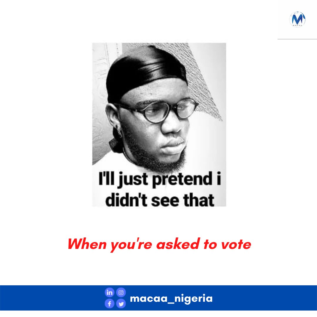 macaanigeria's tweet photo. We know you're seeing this... Don't pretend like you aren't. Be an active citizen today!!!
#civilsociety #nigeriagovernment #activecitizenship #macaanigeria #activecitizens #nigeriacso
#impactmaking #impactingsociety #citizensimpact #politics #politicalengagement https://t.co/Z4PjaLFimH