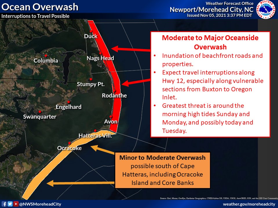 NWSMoreheadCity's tweet photo. A powerful coastal storm will bring damaging winds, moderate to major ocean overwash/coastal flooding, and heavy rain to ENC this weekend. 

You can find the full details in our latest briefing at https://t.co/CAZ6pXICRr
   
ℹ️ Tip: Bookmark this link for future storms. https://t.co/qxj7B8rrwe