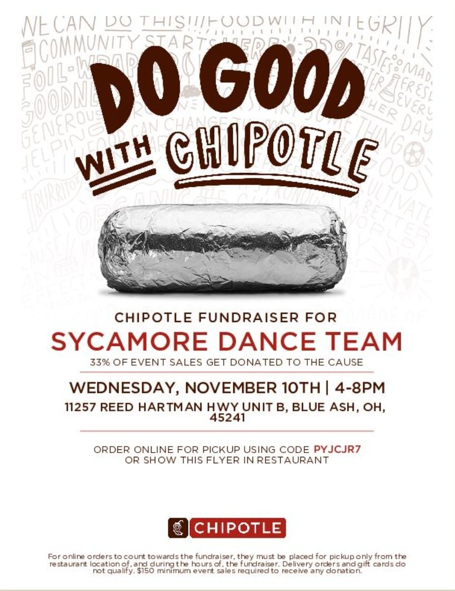 Come out Wednesday to Chipotle and help out Sycamore Dance Team!