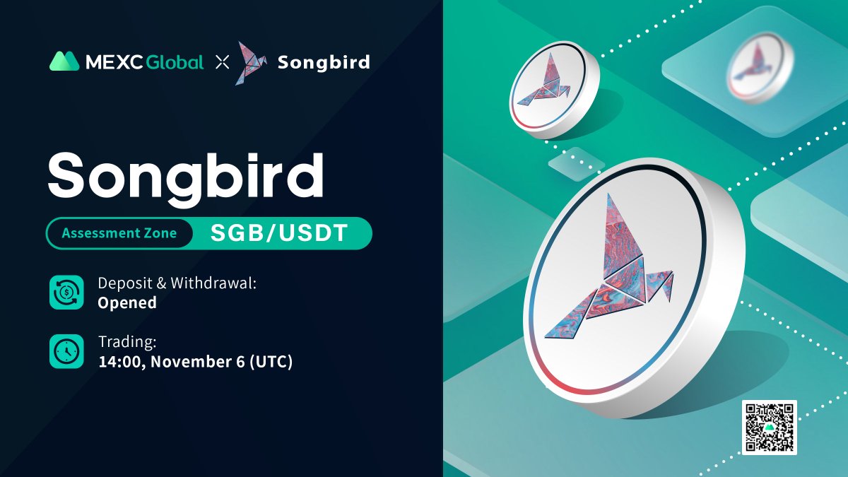 MEXC's tweet photo. MEXC will list $SGB @FlareNetworks in the Assessment Zone under SGB/USDT trading pair.

✅Deposit &amp; Withdrawal: Opened
✅Trading: 14:00 Nov 6 (UTC)

📋 $SGB airdrops have been distributed for $XRP holders

Details: https://t.co/BV8WteVK9R

#Songbird #FlareNetworks #MEXCGlobal https://t.co/FlX75wlZkA