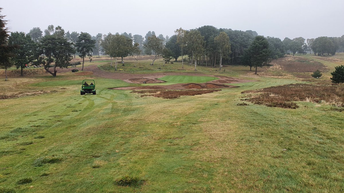 Things shaping up well on the par 3 second ⁦@CoxmoorGC⁩ . The area opened up behind the green, heather will reestablish. The addition to the green back left will accommodate a sparky pin position. Adjustment in the approach will add to the drama. ⁦ @creative_golf⁩