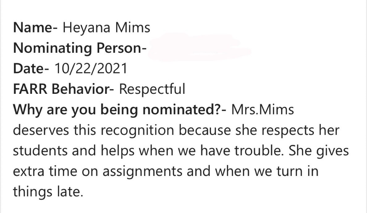 Yana Mims, Ed.D. (@hshs_mims) on Twitter photo This sweet nomination arrived in my inbox yesterday. Thank you <a href="/HSHS_VTSS/">HSHS VTSS Team</a> for a system to recognize colleagues & students going FARR. This sweet nomination arrived in my inbox yesterday. Thank you <a href="/HSHS_VTSS/">HSHS VTSS Team</a> for a system to recognize colleagues & students going FARR.