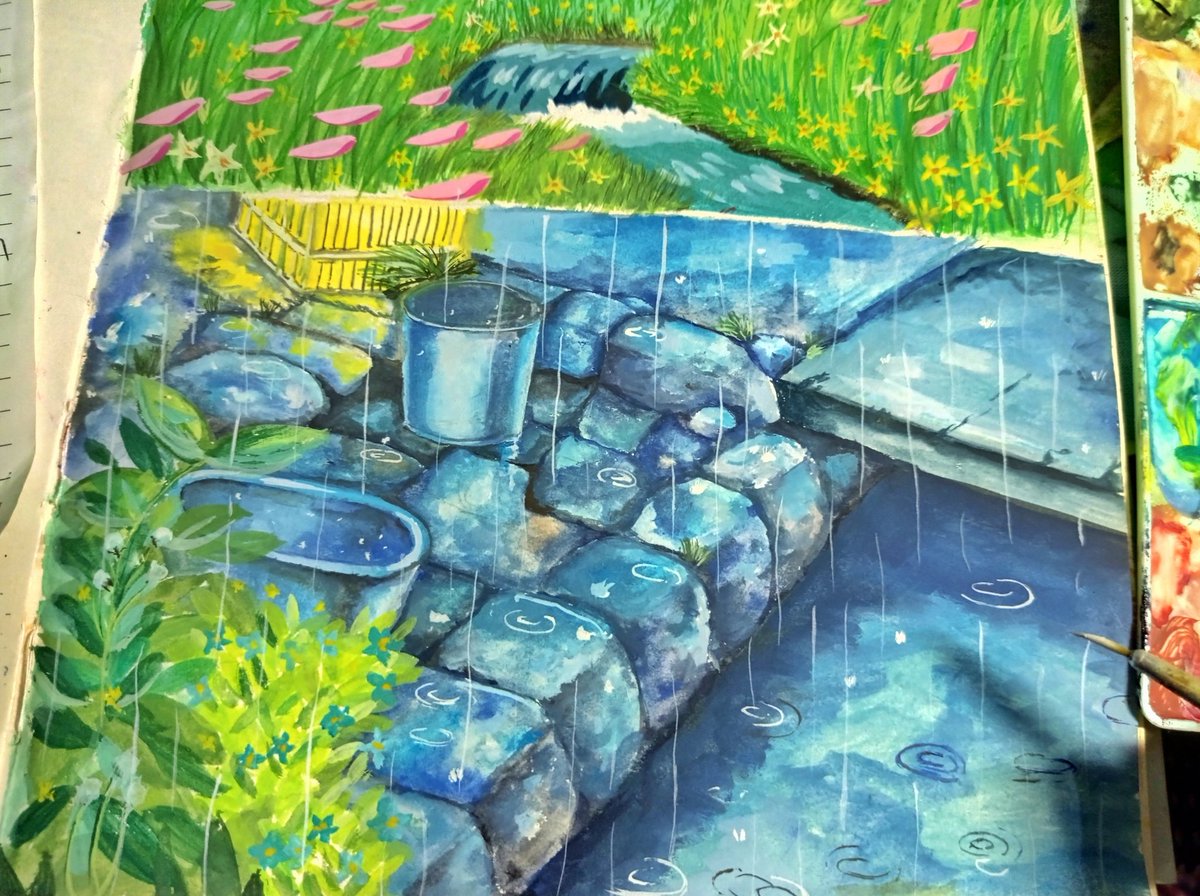 smolmingmong's tweet photo. ghibli rain 🌧️ 
gouache study 🎨🖌️ https://t.co/LNj24Ji8Bf