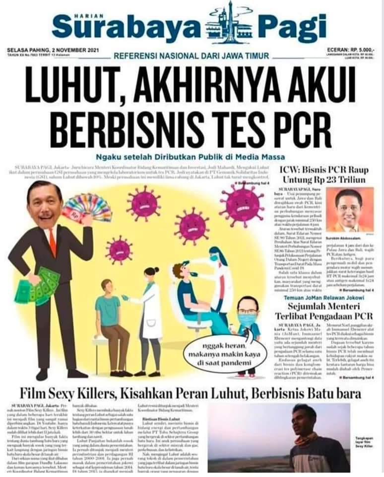 Asas persamaan di hadapan Hukum harus di tegakkan, Luhut ataupun Erick Tohir sebagai pihak yang dituduh mestinya melepas jabatan. Agar bisa melalui proses hukum secara adil.

#KPKPeriksaLuhutErick
