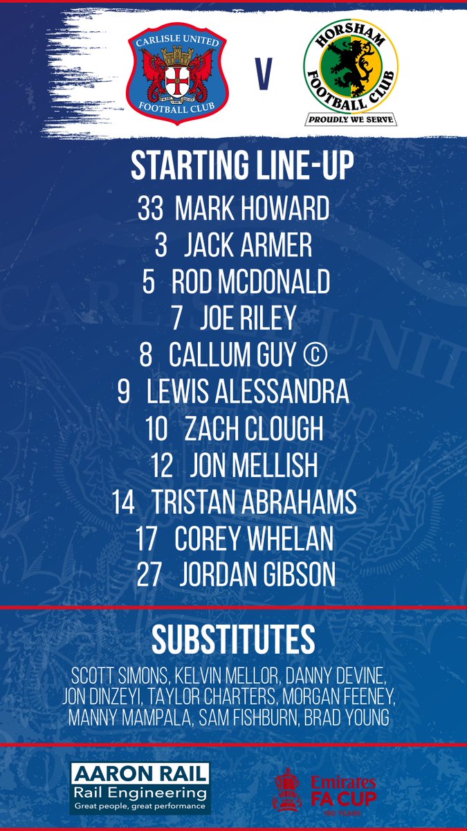 officialcufc's tweet photo. Your team for today's @EmiratesFACup game against @HorshamFC sponsored by @aaron_rail 👇 https://t.co/uF4qyjSuTo