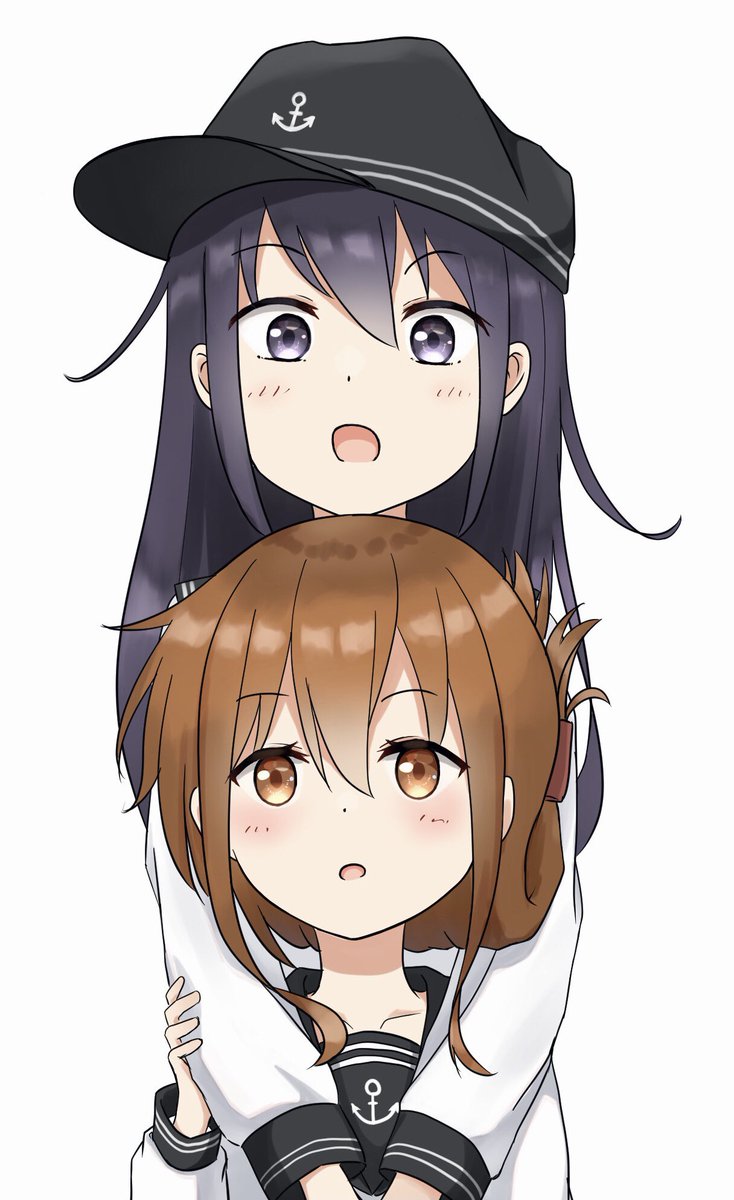 akatsuki (kancolle) ,inazuma (kancolle) multiple girls 2girls school uniform serafuku long hair brown hair folded ponytail  illustration images