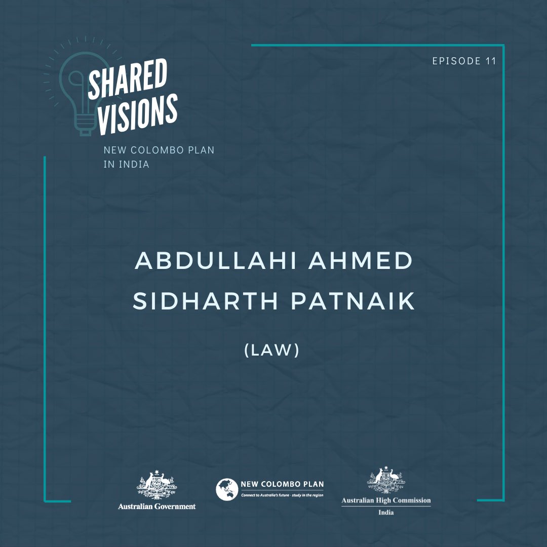 AusHCIndia's tweet photo. In this episode of the ‘Shared Visions’ podcast 🎙️, listen to what @NewColomboPlan alumni Abdullahi Ahmed and @Nluo_Official’s Sidharth Patnaik have to say about the Indian judicial system based on their experiences. ⬇️ https://t.co/7uPhAMrNaz @dfat #SharedVisions https://t.co/Hxv0MHJVRW