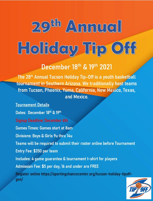 29th Annual Holiday Tip Off coming this December 18th and 19th!!! Registration is now open!