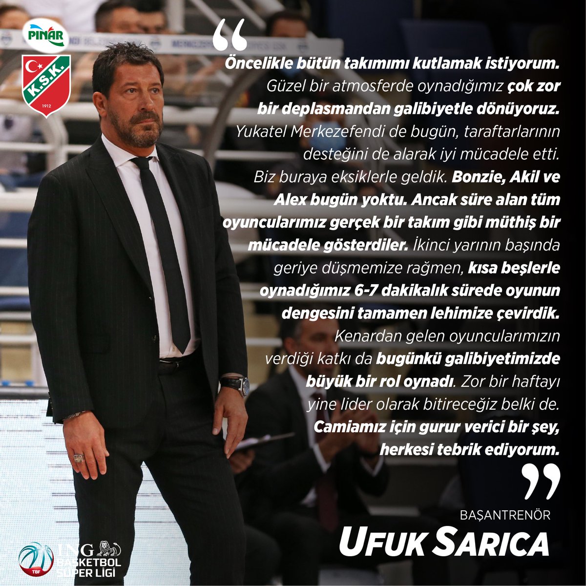 Başantrenörümüz Ufuk Sarıca, Yukatel Merkezefendi Bld. Basket maçı sonrası değerlendirmelerde bulundu. #BOSS #ufuksarica #UfuktaHepHayalimizVar 💚❤️