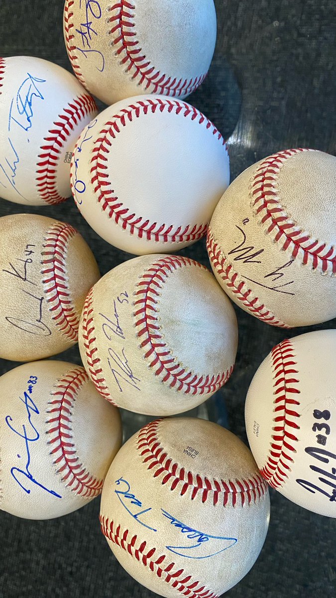 SterlingSharp's tweet photo. Every $10 donated to my Sharpest Player of the Year Award 🏆 = 1 entry to win 1 of 10 autographed ⚾️ signed by me and my guys @T_eazy24 @jgrayy_ @TonyBuckets18 @Tyson_Miller07 @thearn14 @CarsonTeel JoJo Romero/ Lorenzo Hampton/ Jackson Tetreault 🔗: https://t.co/dKhz0pb1BJ https://t.co/8qJE1hSyIB