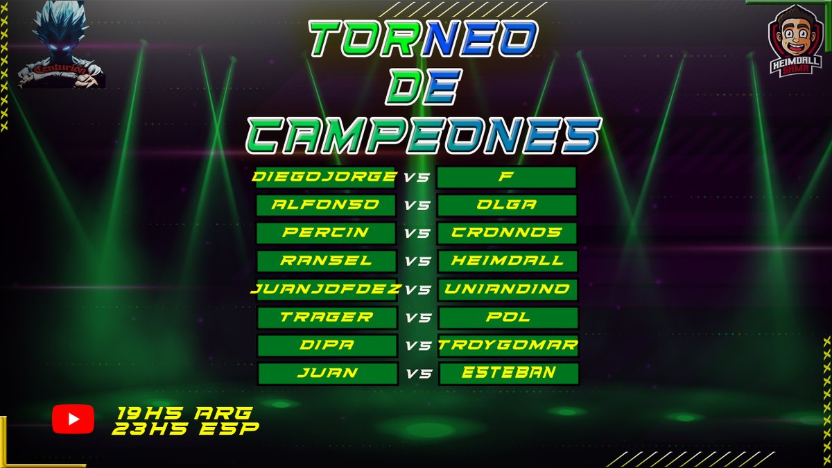Se viene el día 2 del gran torneo 1 vs 1 de $200 dólares de premio! Agradecemos a <a href="/Sergio01904530/">Centurión</a> 

Los/as Espero para seguir viendo a estos enormes jugadores enfrentarse!  

youtube.com/channel/UCfxxA…