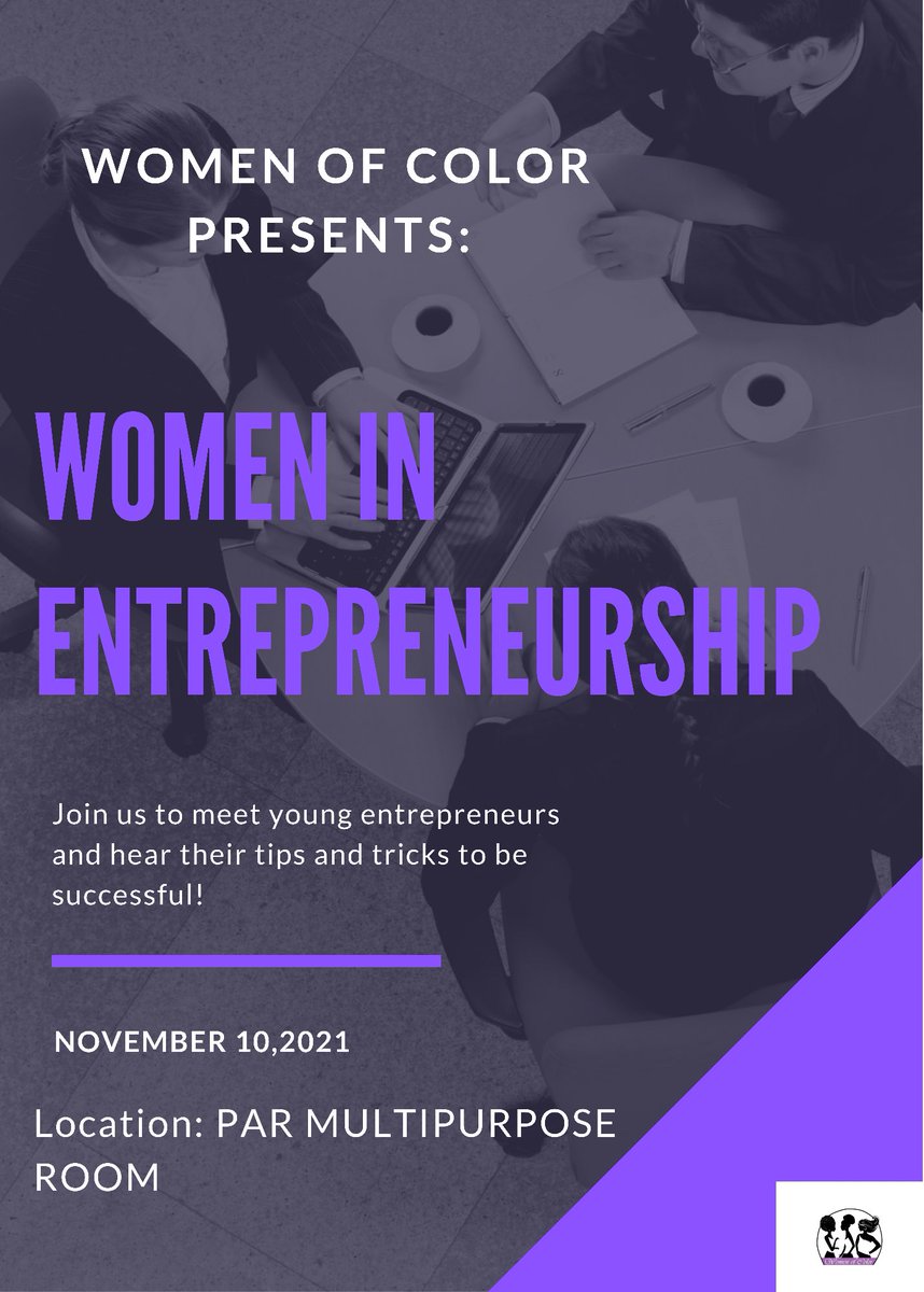 woc1989's tweet photo. Join Women of Color for our next social event🤍! On November 10th we will showcase local women entrepreneurs on campus and learn their tips and tricks to become successful! We hope to see you there💜 https://t.co/d9IXRcuj7x