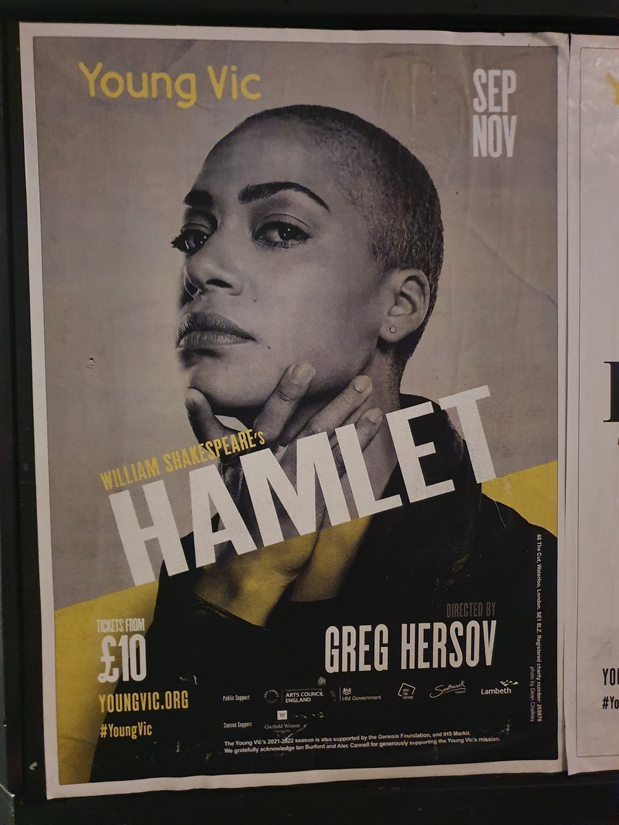 DavidGellner's tweet photo. If you get the chance, go to see this version of Hamlet at the #YoungVic. Whole cast is brilliant and especially Cush Jumbo in the title role. https://t.co/0zgYpblBuI