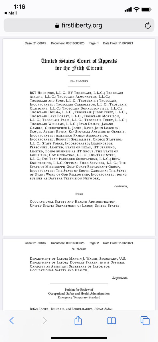 ShannonBream's tweet photo. BREAKING:  5th Circuit temporarily blocks OSHA vaccine mandate. 

“Because the petitions give cause to believe there are grave statutory and constitutional issues with the Mandate ...” https://t.co/rdhYyiFKml