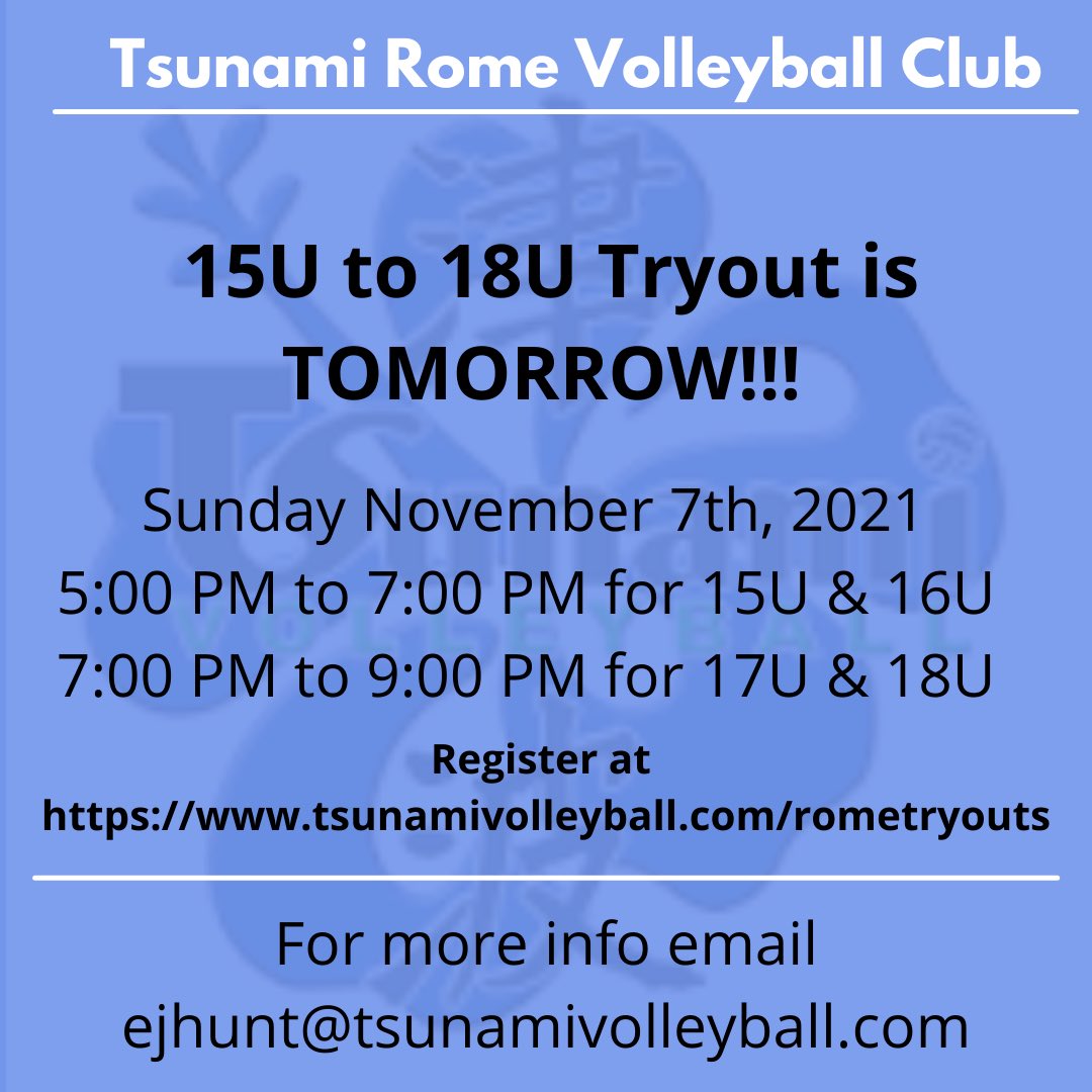 Tsunami Rome Tryouts Tomorrow!!!