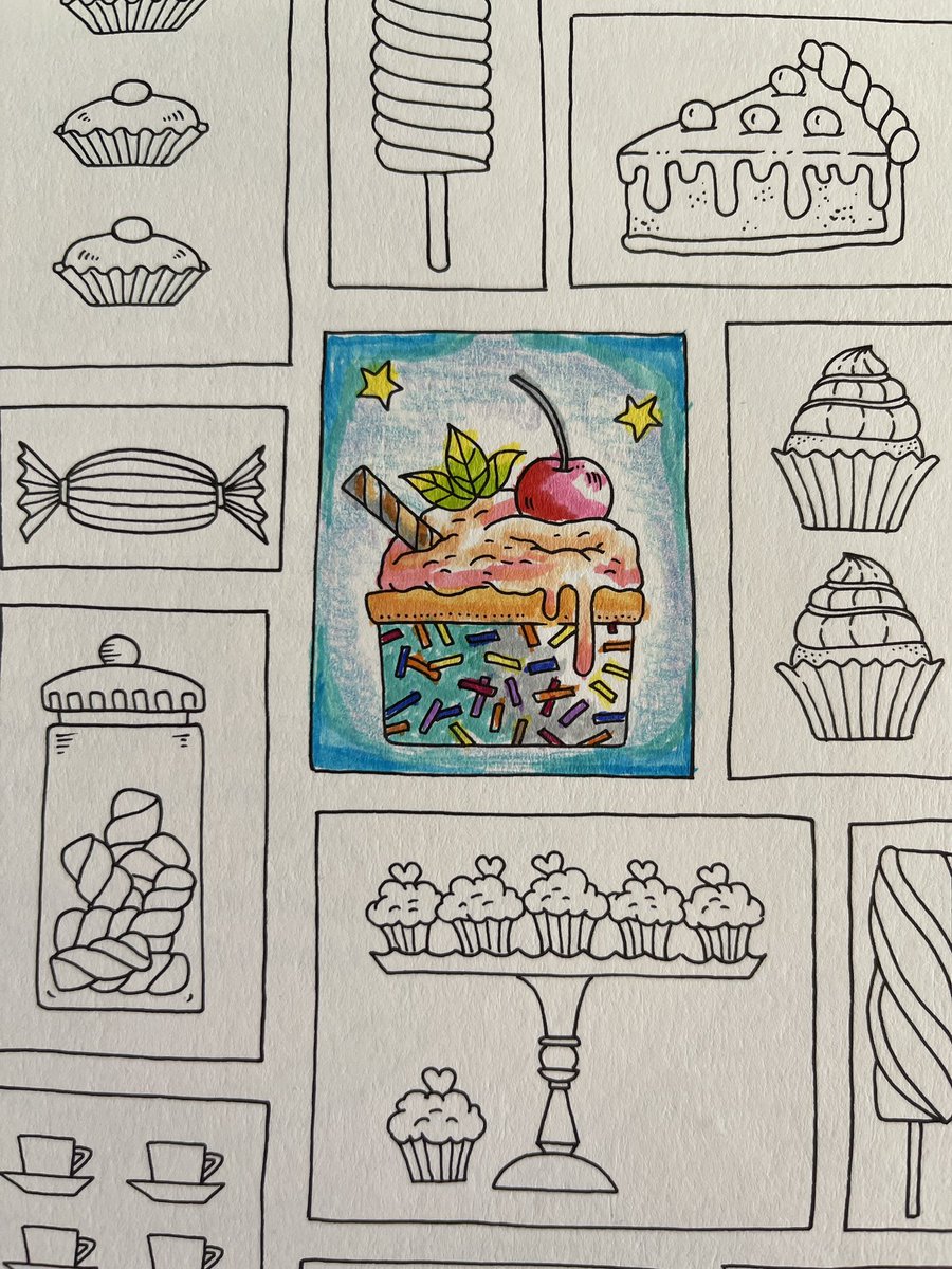 #CherylColors #JohannaBasford 30 days of creativity coloring book sweet treats cupcake