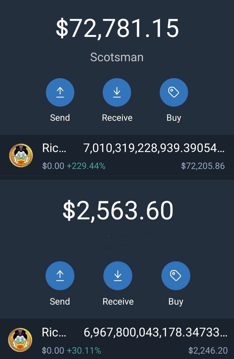 I am so blown! I normally don't share financials but we've been encouraged to show everyone how real <a href="/RichQuack/">QUACK</a> is. So here you go! The bottom pic is 3 weeks ago and the top is this morning. $Quack is the real deal and just getting started.

#RichQuack #GetRichQuack #QuackArmy