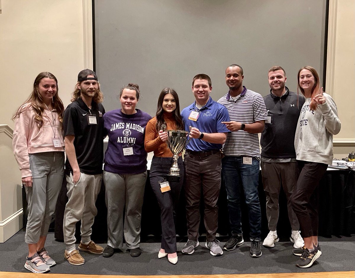 Our JMU PHETE students are bringing the <a href="/vahperd/">Virginia AHPERD</a> Quizbowl Trophy back to JMU! Congrats to <a href="/Harris_4PE/">Donté J Harris</a> <a href="/TeddyMavros/">Teddy Mavros</a> <a href="/BischoffHaley/">Haley Bischoff</a> <a href="/Lindsey37480347/">Lindsey Parker</a> <a href="/bartley_hpe/">Hayden Bartley</a> <a href="/ms_sylvesterpe/">Maggie Sylvester</a> <a href="/Mr_Marx_PE_HE/">Matthew Marx</a> and <a href="/knight_laniejo/">Lanie Jo Knight</a>! @jmuchbs <a href="/jmu_kinesiology/">JMU Kinesiology</a>