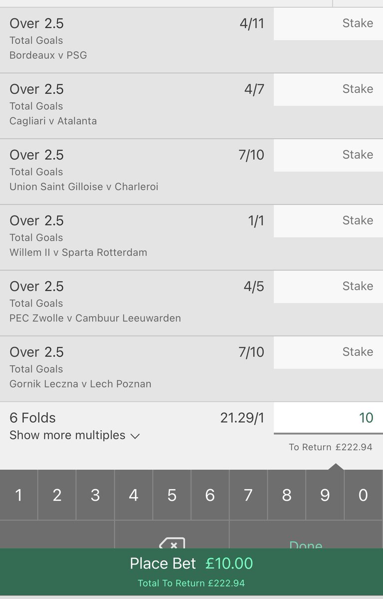 🚨tonight over 2.5 goals six fold 💷💷💷