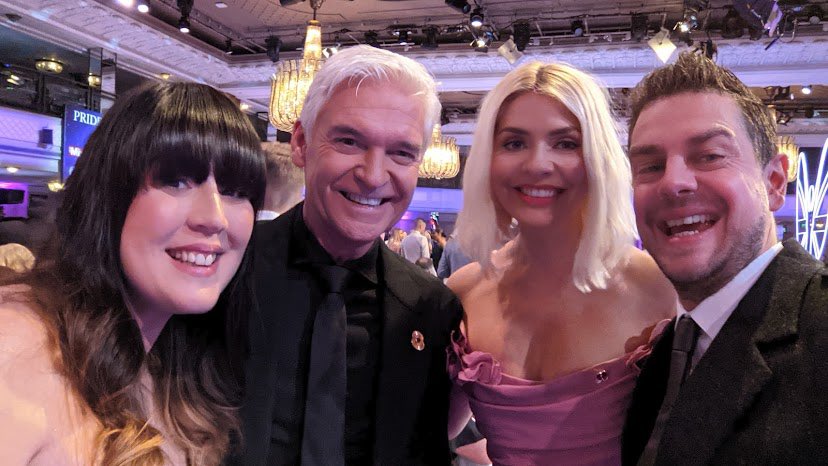 3 years after meeting <a href="/Schofe/">Phillip Schofield</a> and <a href="/hollywills/">Holly Willoughby</a> on <a href="/thismorning/">This Morning</a> to talk about a certain little #50Mums video, WCAT Trustees Jamie and Rebecca bumped into them again at the <a href="/PrideOfBritain/">Pride of Britain</a> awards! 

#DownSyndrome #WouldntChangeAThing
