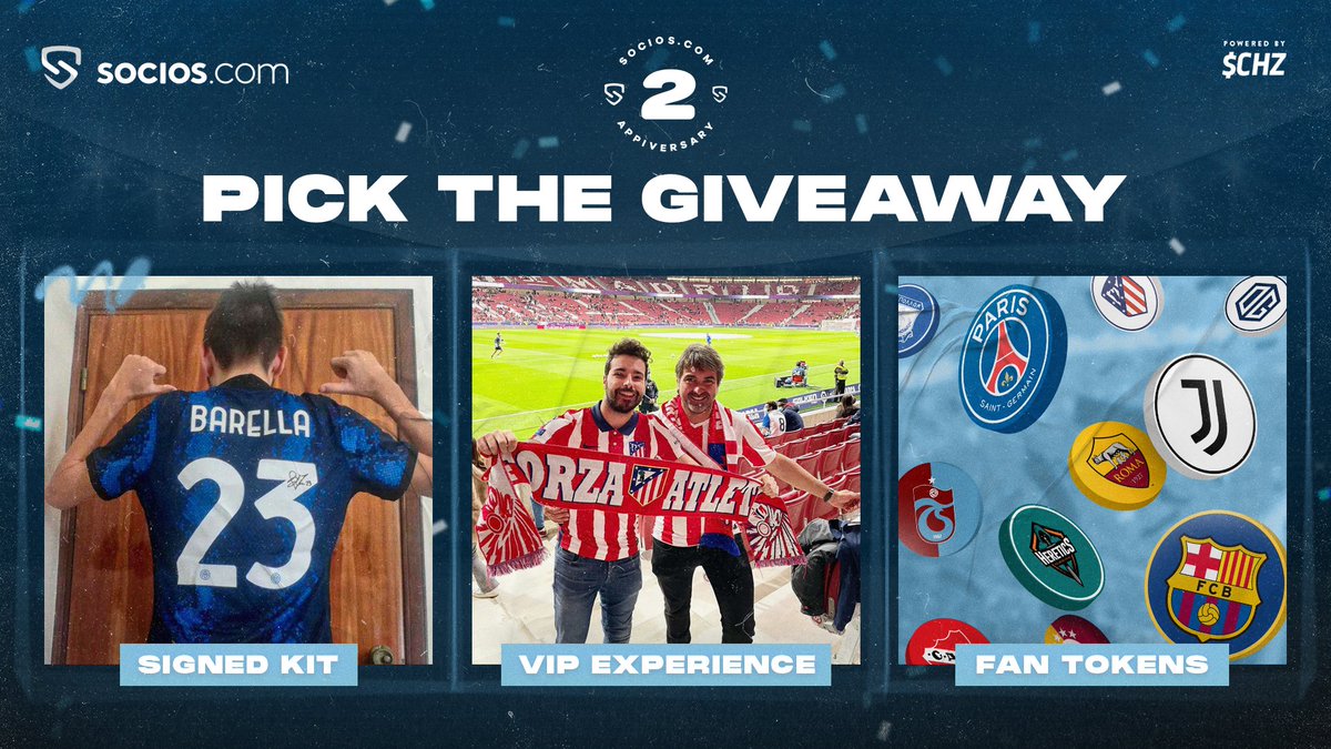 ✊PICK THE GIVEAWAY

What's a celebration without rewarding those you love the most? Our anniversary giveaway is in your hands.  

❤️Like = Signed Kit
🔄RT = VIP Experience
🗣️Comment = Fan Tokens

Voting ends in 48 hours.

#SociosAppiversary ⚡ $CHZ