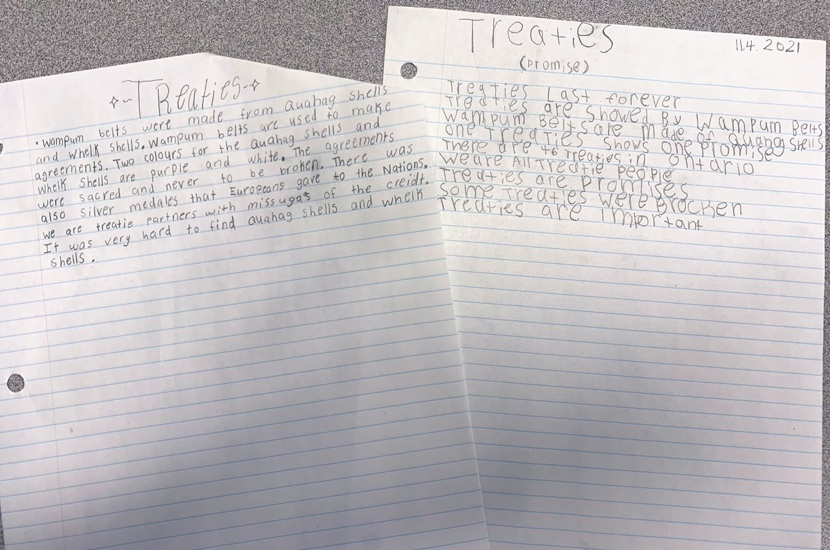 MrsMinnieGrade3's tweet photo. Gr 3s spent time deepening their understanding of Treaties during #TreatiesRecognitionWeek. Great connections (&amp; new questions) sparked by watching videos, taking part in webinars with @IsaacMurdoch1 &amp; Shannon Paul, reading &amp; having knowledge building discussions @HDSBIndigenous https://t.co/fHUZze4U7F