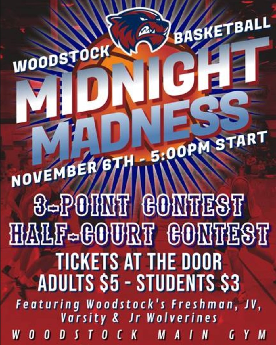 Today is the day!!!!! This is a HUGE fundraiser for us! Come out and support Woodstock Basketball! Anyone can enter the Half Court Competition!! $3 for 1 ticket, $5 for 2...purchase many tries!☆Prizes ☆Give-a-ways ☆Concessions ☆Merchandise
#ALLIN #WEAREWOODSTOCK