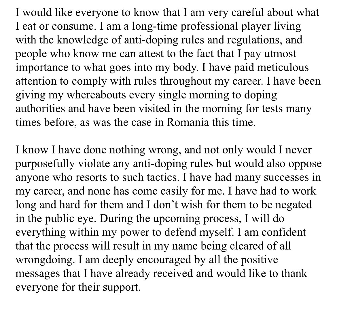 CaglaBuyukakcay's tweet photo. I would like to share my own statement with regard to my provisional suspension by the ITF, announced yesterday. https://t.co/zvJ1qmV7ah