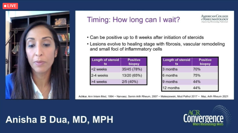 MdWarrington's tweet photo. Great talk on #GCA by @anisha_dua 

Thanks for highlighting the '2nd biopsy' study from @MayoClinic 
44% of TAB still positive after 12 months of glucocorticoids
#vasculitis https://t.co/uoWlBaa5uQ